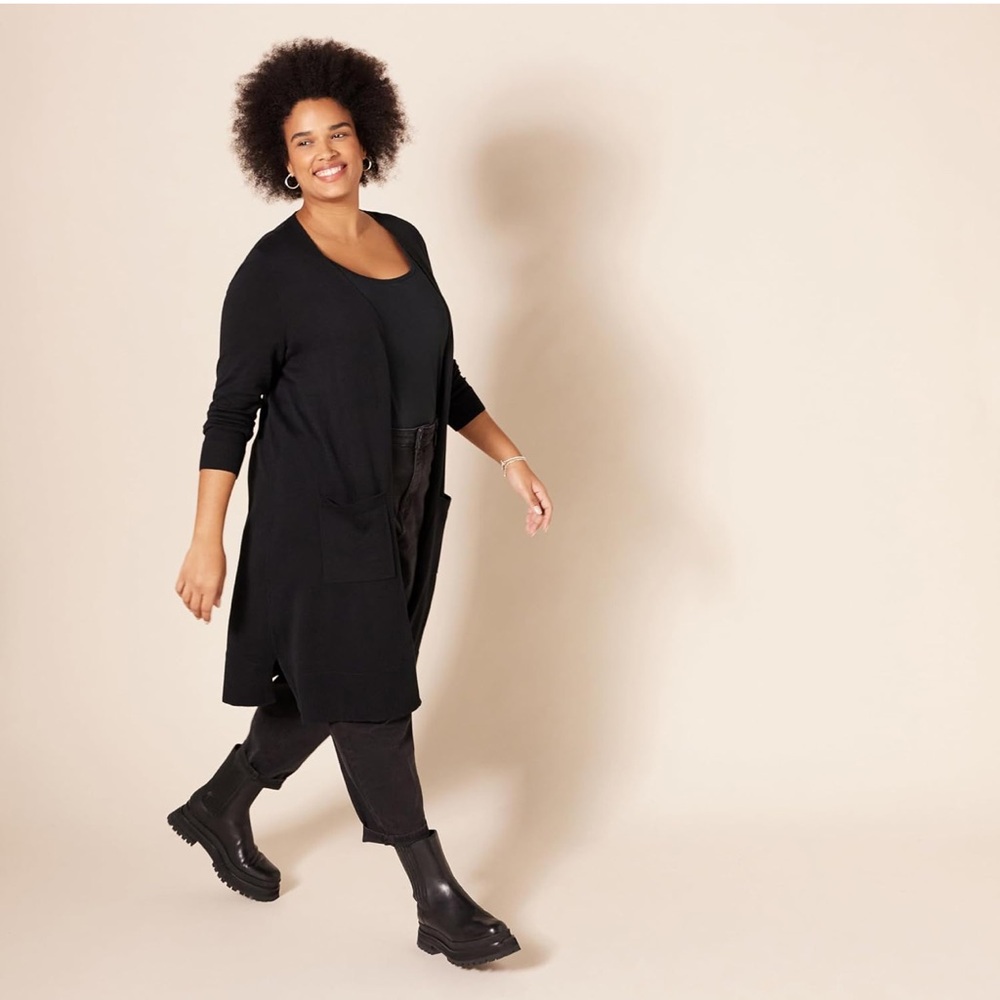 Amazon Essentials Open Front Cardigan Sweater Black Size 2X, 3X Fall Favorite 🍂🍁